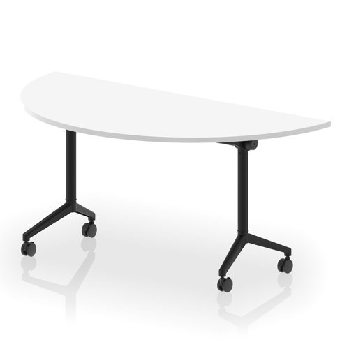 Impulse Plus Flip Top 1600mm Semi-Circle Table With Black Foot White Top
