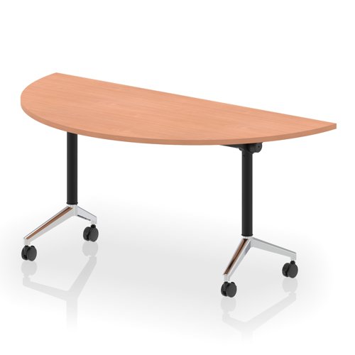 Impulse Plus Flip Top 1600mm Semi-Circle Table With Chrome Foot Beech Top