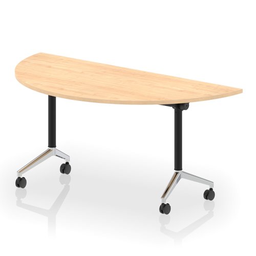 Impulse Plus Flip Top 1600mm Semi-Circle Table With Chrome Foot Maple Top