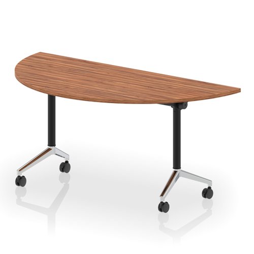 Impulse Plus Flip Top 1600mm Semi-Circle Table With Chrome Foot Walnut Top