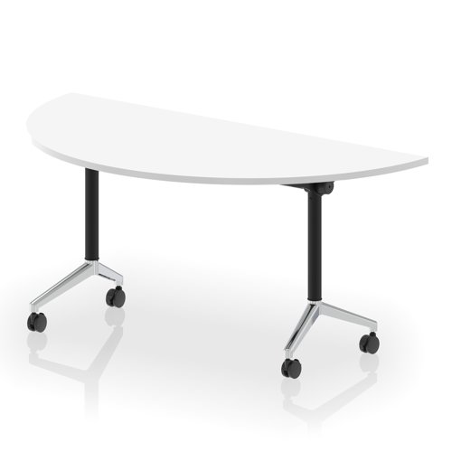 Impulse Plus Flip Top 1600mm Semi-Circle Table With Chrome Foot White Top