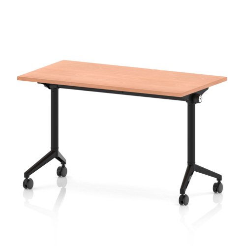 Impulse Plus Flip Top 1200 x 600mm Slimline Rectangular Table With Black Foot Beech Top