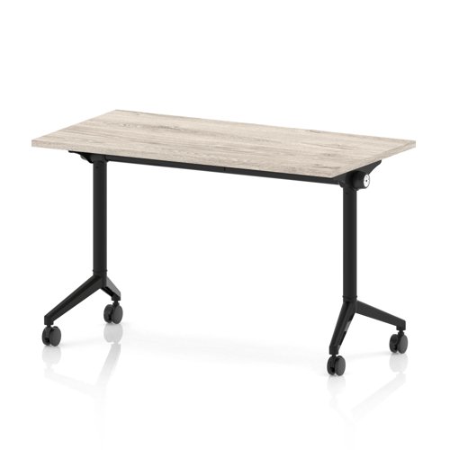 Impulse Plus Flip Top 1200 x 600mm Slimline Rectangular Table With Black Foot Grey Oak Top