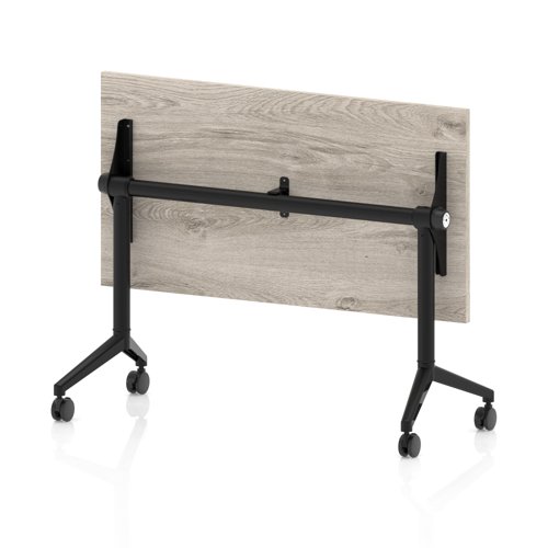 Impulse Plus Flip Top 1200 x 600mm Slimline Rectangular Table With Black Foot Grey Oak Top - Best Price Meeting Tables UK