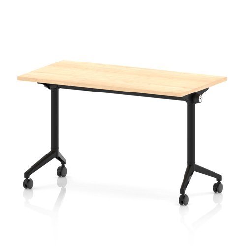 Impulse Plus Flip Top 1200 x 600mm Slimline Rectangular Table With Black Foot Maple Top
