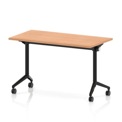 Impulse Plus Flip Top 1200 x 600mm Slimline Rectangular Table With Black Foot Oak Top