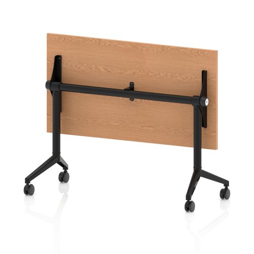 Impulse Plus Flip Top 1200 x 600mm Slimline Rectangular Table With Black Foot Oak Top - Best Price Meeting Tables UK
