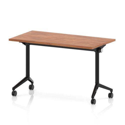 Impulse Plus Flip Top 1200 x 600mm Slimline Rectangular Table With Black Foot Walnut Top
