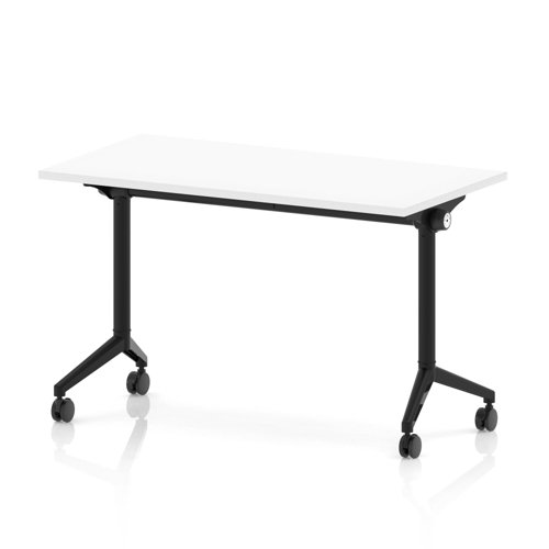 Impulse Plus Flip Top 1200 x 600mm Slimline Rectangular Table With Black Foot White Top