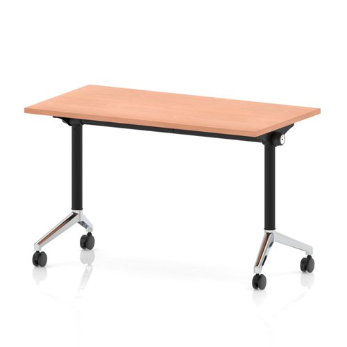 Impulse Plus Flip Top 1200 x 600mm Slimline Rectangular Table With Chrome Foot Beech Top