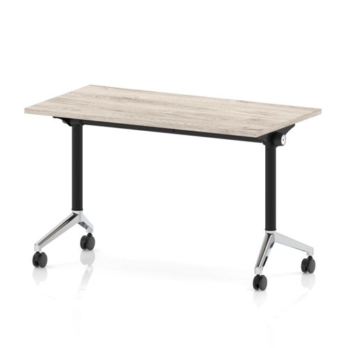 Impulse Plus Flip Top 1200 x 600mm Slimline Rectangular Table With Chrome Foot Grey Oak Top