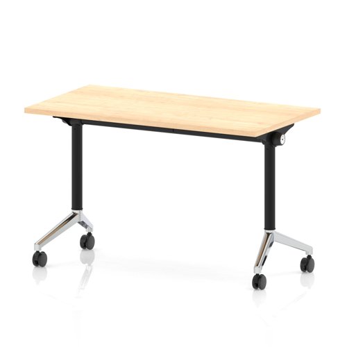 Impulse Plus Flip Top 1200 x 600mm Slimline Rectangular Table With Chrome Foot Maple Top