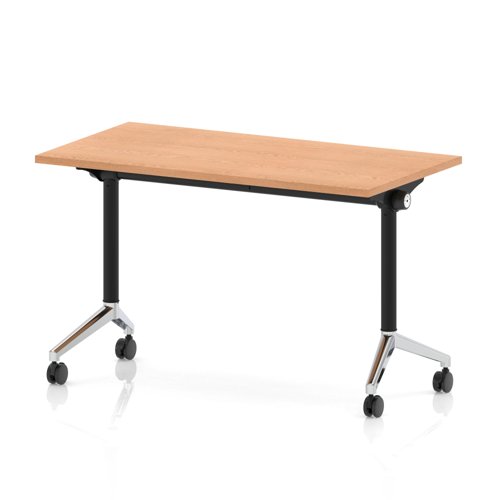 Impulse Plus Flip Top 1200 x 600mm Slimline Rectangular Table With Chrome Foot Oak Top