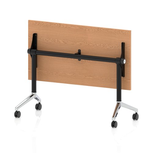 Impulse Plus Flip Top 1200 x 600mm Slimline Rectangular Table With Chrome Foot Oak Top - Best Price Meeting Tables UK