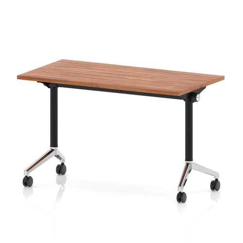 Impulse Plus Flip Top 1200 x 600mm Slimline Rectangular Table With Chrome Foot Walnut Top