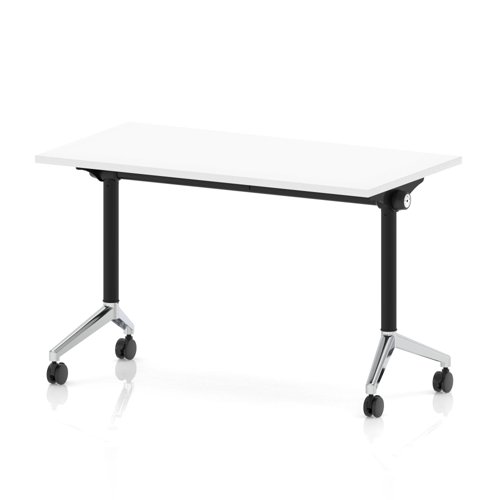Impulse Plus Flip Top 1200 x 600mm Slimline Rectangular Table With Chrome Foot White Top
