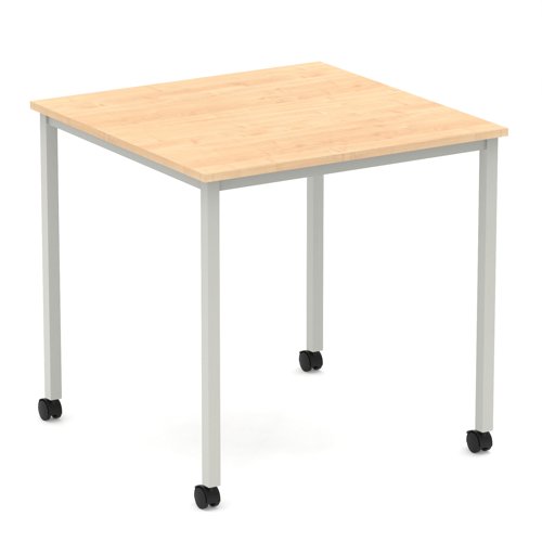 Impulse 800mm Straight Table Maple Top Silver Box Frame Leg with Castors