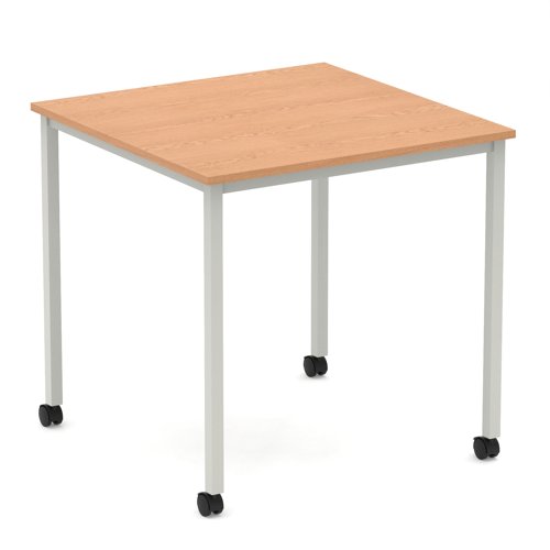 Impulse 800mm Straight Table Oak Top Silver Box Frame Leg with Castors