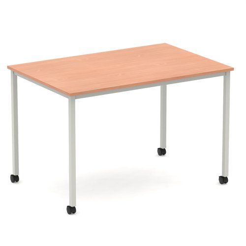 Impulse 1200mm Straight Table Beech Top Silver Box Frame Leg with Castors