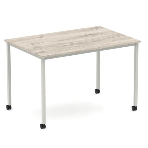 Impulse 1200mm Straight Table Grey Oak Top Silver Box Frame Leg with Castors
