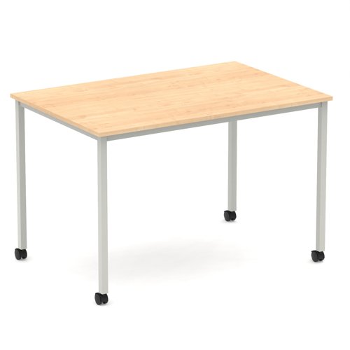 Impulse 1200mm Straight Table Maple Top Silver Box Frame Leg with Castors