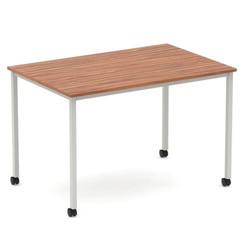 Impulse 1200mm Straight Table Walnut Top Silver Box Frame Leg with Castors