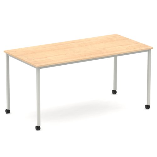Impulse 1600mm Straight Table Maple Top Silver Box Frame Leg with Castors