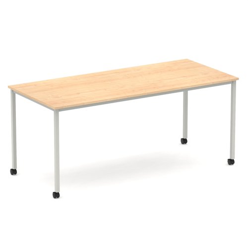 Impulse 1800mm Straight Table Maple Top Silver Box Frame Leg with Castors