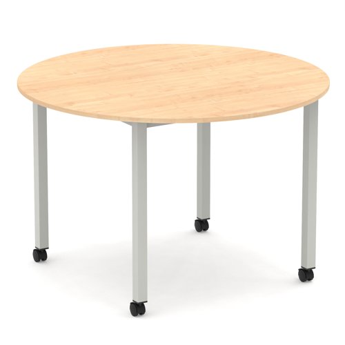 Impulse 1200mm Round Table Maple Top Silver Box Frame Leg with Castors