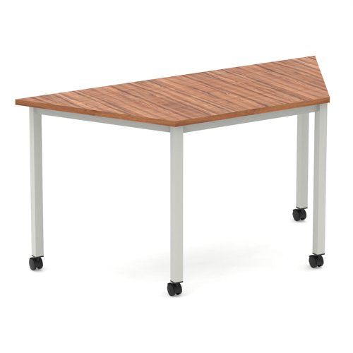 Impulse 1600mm Trapezium Walnut Top Silver Box Frame Leg with Castors