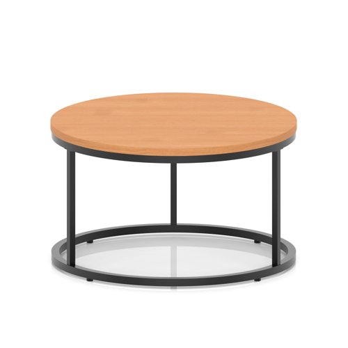 Impulse 800mm Round Coffee Table With Metal Frame Beech Top Black Leg