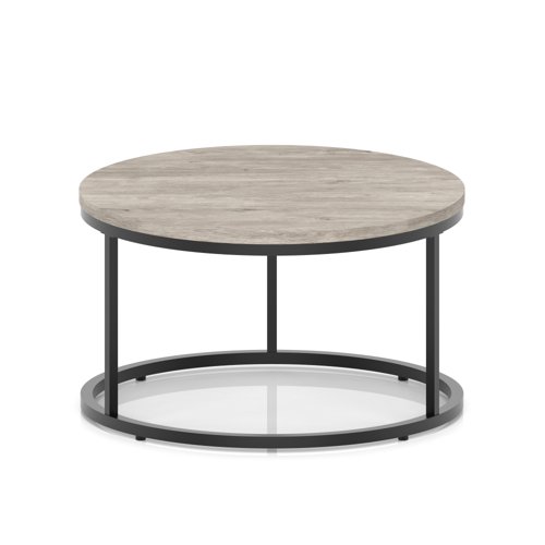 Impulse 800mm Round Coffee Table With Metal Frame Grey Oak Top Black Leg