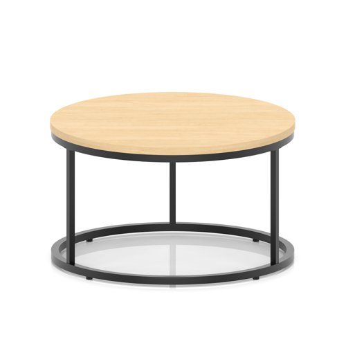 Impulse 800mm Round Coffee Table With Metal Frame Maple Top Black Leg