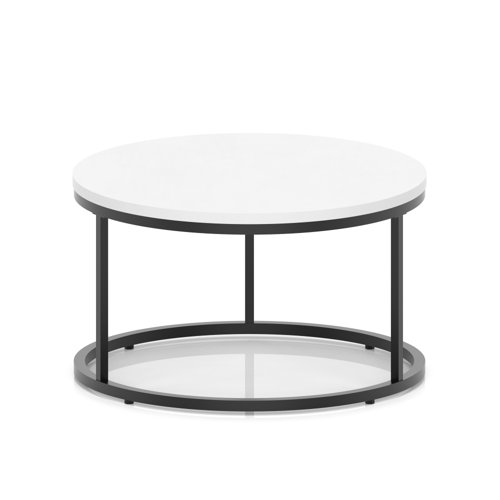 Impulse 800mm Round Coffee Table With Metal Frame White Top Black Leg