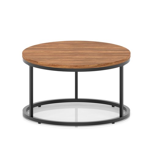 Impulse 800mm Round Coffee Table With Metal Frame Walnut Top Black Leg