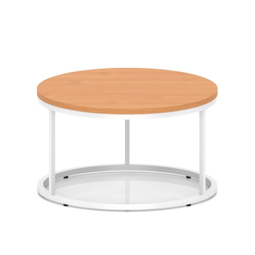 Impulse 800mm Round Coffee Table With Metal Frame Beech Top White Leg