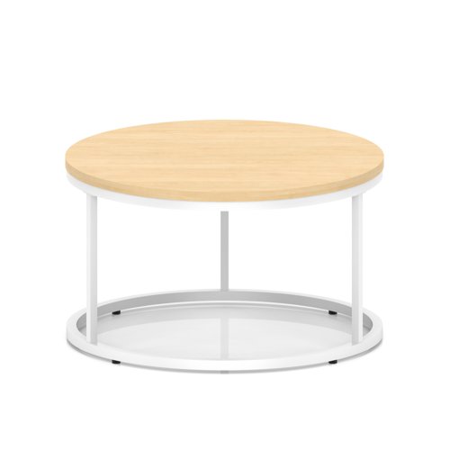 Impulse 800mm Round Coffee Table With Metal Frame Maple Top White Leg