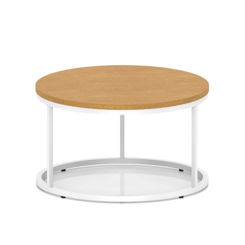 Impulse 800mm Round Coffee Table With Metal Frame Oak Top White Leg