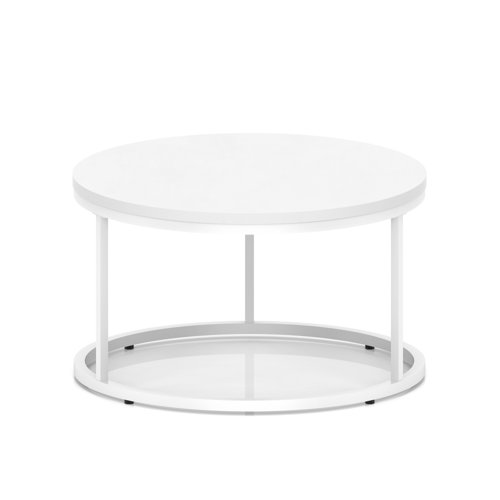 Impulse 800mm Round Coffee Table With Metal Frame White Top White Leg