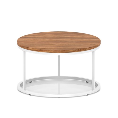 Impulse 800mm Round Coffee Table With Metal Frame Walnut Top White Leg