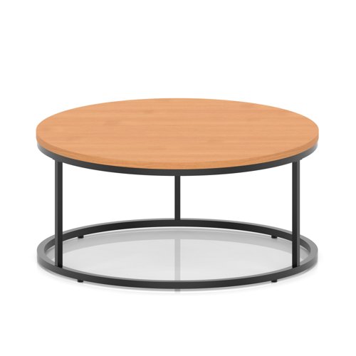 Impulse 1000mm Round Coffee Table With Metal Frame Beech Top Black Leg