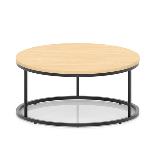 Impulse 1000mm Round Coffee Table With Metal Frame Maple Top Black Leg