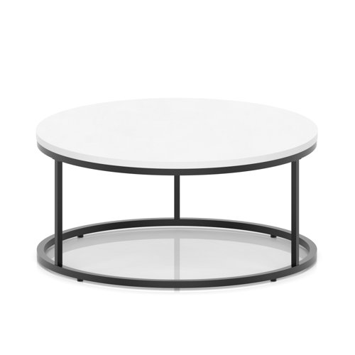 Impulse 1000mm Round Coffee Table With Metal Frame White Top Black Leg