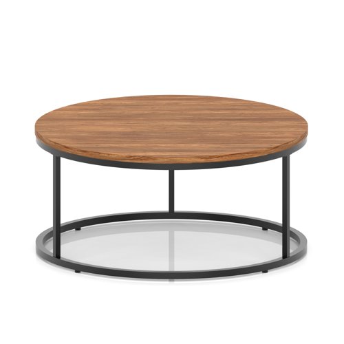 Impulse 1000mm Round Coffee Table With Metal Frame Walnut Top Black Leg
