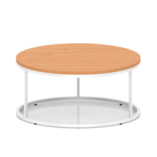 Impulse 1000mm Round Coffee Table With Metal Frame Beech Top White Leg