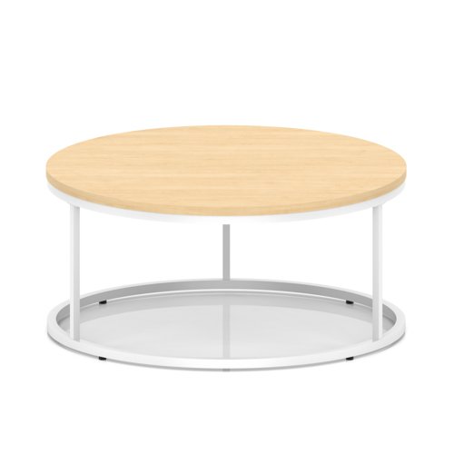 Impulse 1000mm Round Coffee Table With Metal Frame Maple Top White Leg