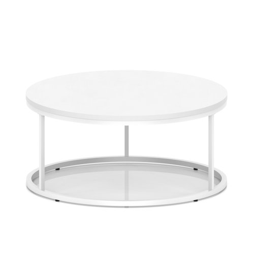 Impulse 1000mm Round Coffee Table With Metal Frame White Top White Leg