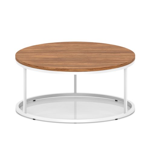 Impulse 1000mm Round Coffee Table With Metal Frame Walnut Top White Leg