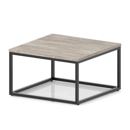 Impulse 800mm Square Coffee Table With Metal Frame Grey Oak Top Black Leg