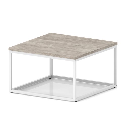 Impulse 800mm Square Coffee Table With Metal Frame Grey Oak Top White Leg